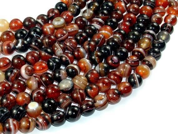 Banded Agate Beads, Sardonyx Agate Beads, 8mm(8.2mm) Round-Agate: Round & Faceted-BeadXpert