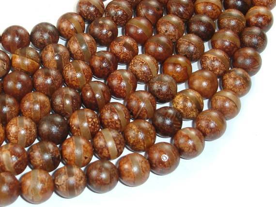 Tibetan Agate, 10mm (10.5mm) Round Beads-Agate: Round & Faceted-BeadXpert