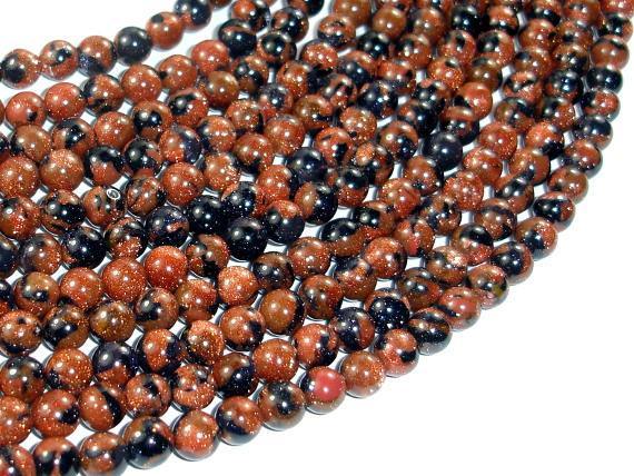 Gold Blue Sand Stone Beads, 6mm Round Beads-Agate: Round & Faceted-BeadXpert