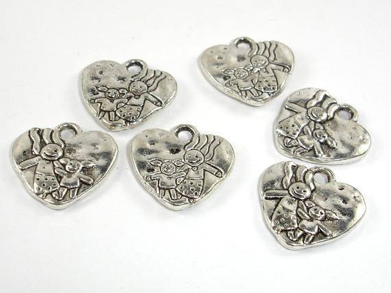 Heart Charms, Zinc Alloy, Antique Silver Tone 10pcs-Metal Findings & Charms-BeadXpert