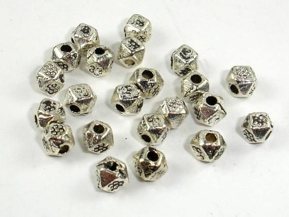 Metal Beads, Faceted Cube Spacer, Zinc Alloy, Antique Silver Tone 100pcs-Metal Findings & Charms-BeadXpert