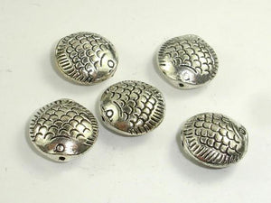 Fish Spacer-Coin, Zinc Alloy, Antique Silver Tone 5pcs-Metal Findings & Charms-BeadXpert