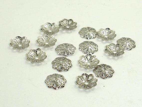 Bead Caps, Rhodium Plated Jewelry findings 6mm, 300 pcs-Metal Findings & Charms-BeadXpert