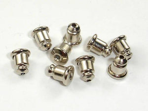 Earring Nuts, Bullet Stoppers, White Gold Tone 16pcs-Metal Findings & Charms-BeadXpert