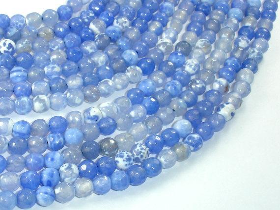 Fire Agate Beads, Blue & White, 6mm Faceted Round Beads-Agate: Round & Faceted-BeadXpert