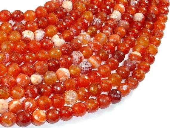 Fire Agate Beads, Orange & White, 8mm Faceted Round-Agate: Round & Faceted-BeadXpert