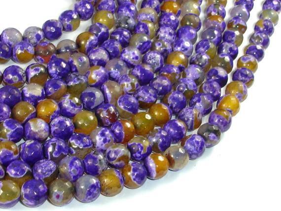 Agate Beads, Purple & Yellow, 8mm Faceted-Agate: Round & Faceted-BeadXpert