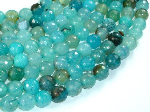 Light Blue Dragon Vein Agate Beads, 10mm Faceted Round-Agate: Round & Faceted-BeadXpert
