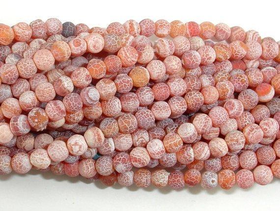 Matte Dragon Vein Agate - Orange & Red, 4mm Round Beads-Agate: Round & Faceted-BeadXpert