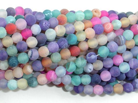 Frosted Matte Agate - Multi color, 4mm Round Beads-Agate: Round & Faceted-BeadXpert