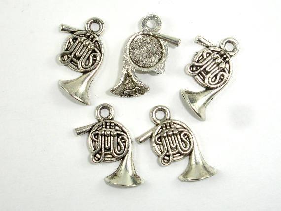 French Horn Charms, Zinc Alloy, Antique Silver Tone-Metal Findings & Charms-BeadXpert