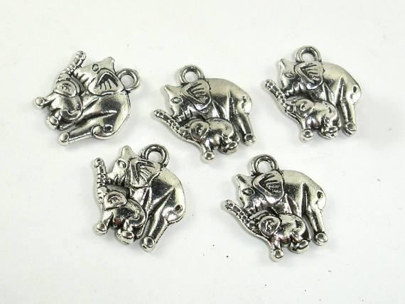 Elephant Charms, Mother and Baby, Zinc Alloy, Antique Silver Tone 8pcs-Metal Findings & Charms-BeadXpert