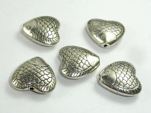 Fish Spacer-Heart, Zinc Alloy, Antique Silver Tone 5pcs-Metal Findings & Charms-BeadXpert