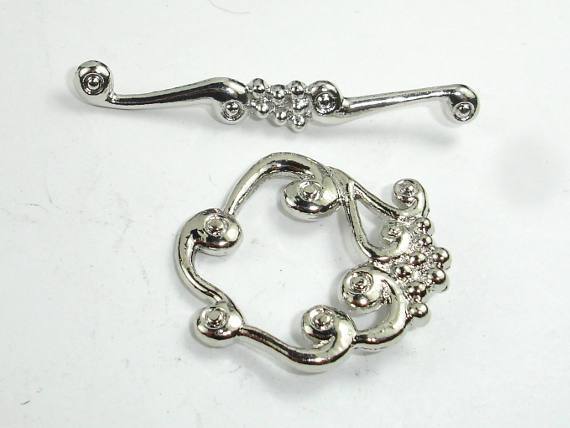 Metal Toggle Clasps, Antique Silver Tone, Ring, 4 sets-Metal Findings & Charms-BeadXpert