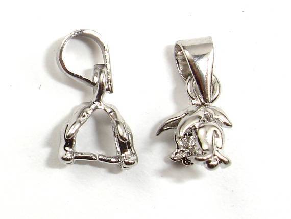 Pinch Bails, Flower Pinch Bail, 18K White Gold Plated 10pcs-Metal Findings & Charms-BeadXpert