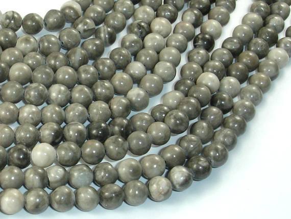 Black Fossil Jasper Beads, 6mm (6.3mm) Round Beads-Gems: Round & Faceted-BeadXpert