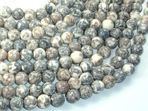 Rain Flower Stone, Light Gray, White, 8mm Round Beads-Gems: Round & Faceted-BeadXpert