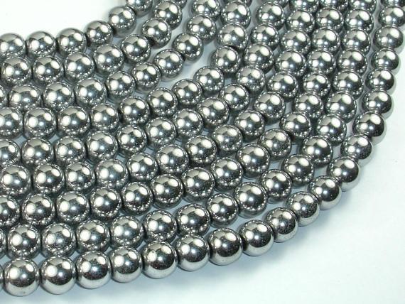 Hematite Beads, Silver, 8mm Round Beads-Gems: Round & Faceted-BeadXpert