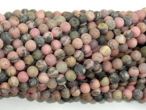 Matte Rhodonite Beads, 4mm, Round Beads-Gems: Round & Faceted-BeadXpert