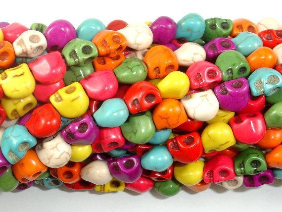 Howlite Skull Beads, Multi-color, 6x8mm-Gems: Round & Faceted-BeadXpert