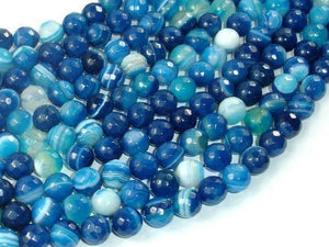 Banded Agate Beads, Striped Agate, Blue, 8mm Faceted Round Beads-Gems: Round & Faceted-BeadXpert