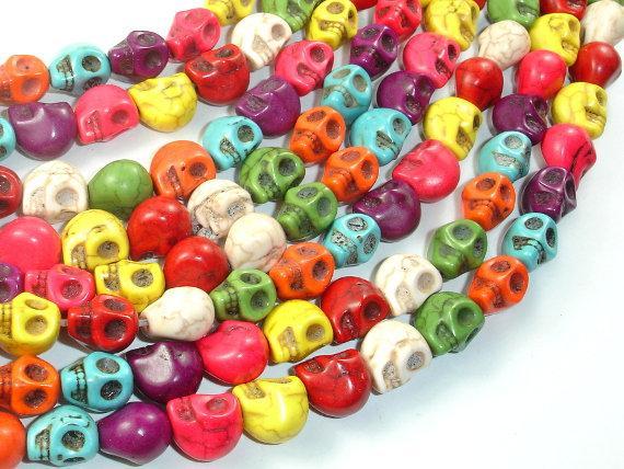 Howlite Skull Beads, Multi-color, 8x10mm-Gems: Round & Faceted-BeadXpert
