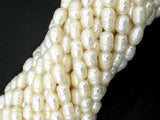 Fresh Water Pearl Beads, Rice, White, 6x(8-9)mm-Pearls & Glass-BeadXpert