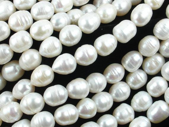 Fresh Water Pearl Beads, Rice, White, 10x12mm-Pearls & Glass-BeadXpert