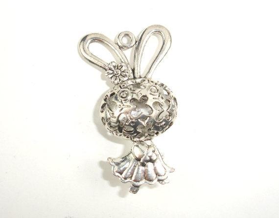Metal Charms - Animal Bunny Pendant, Zinc Alloy, Antique Silver Tone, 2pcs-Metal Findings & Charms-BeadXpert