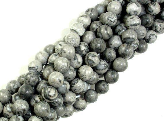 Gray Picture Jasper Beads, Round, 6mm-Gems: Round & Faceted-BeadXpert