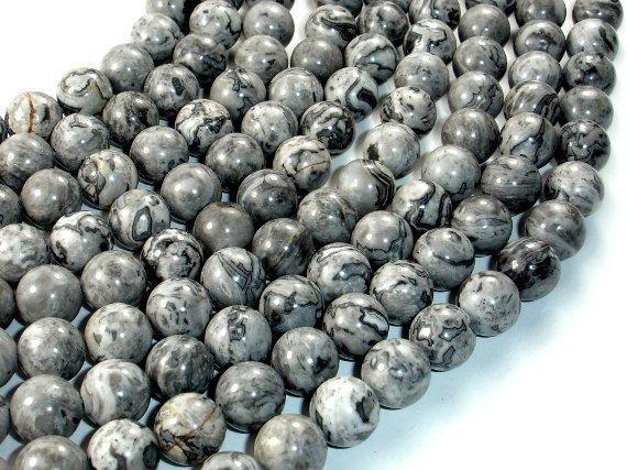 Gray Picture Jasper Beads, Round, 10mm-Gems: Round & Faceted-BeadXpert