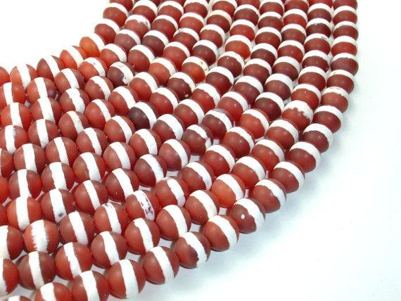 Matte Tibetan Agate Beads, With White Stripe, Round, 10 mm-Agate: Round & Faceted-BeadXpert