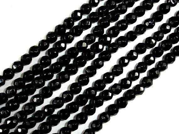 Black Onyx Beads, Faceted Round, 4mm-Gems: Round & Faceted-BeadXpert