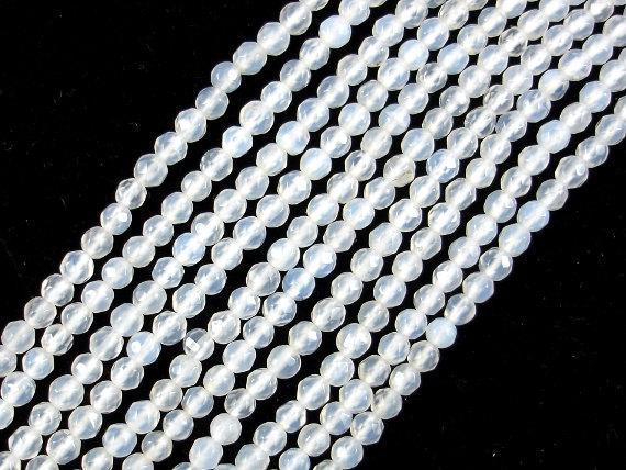 White Agate Beads, Faceted Round, 4mm-Agate: Round & Faceted-BeadXpert