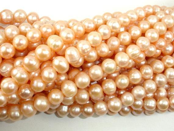 Fresh Water Pearl Beads, Peach, Potato, 8mm-9mm-Pearls & Glass-BeadXpert