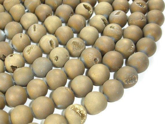 Druzy Agate Beads, Geode Beads, Matte Dark Golden Brown, 14mm-Agate: Round & Faceted-BeadXpert