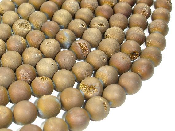 Druzy Agate Beads, Geode Beads, Matte Golden Brown, 12mm-Agate: Round & Faceted-BeadXpert