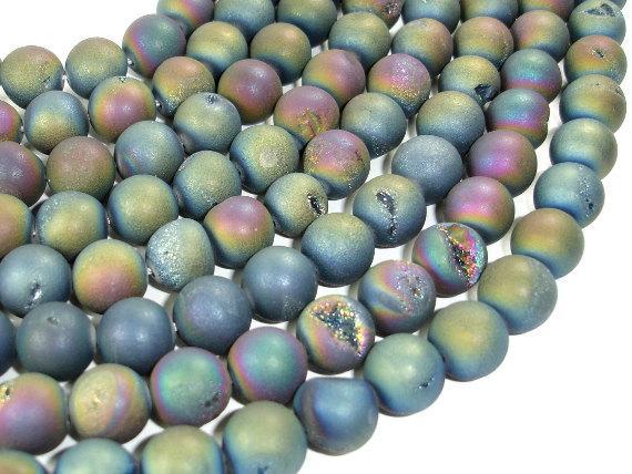 Druzy Agate Beads, Geode Beads, Matte Peacock, 12mm-Agate: Round & Faceted-BeadXpert