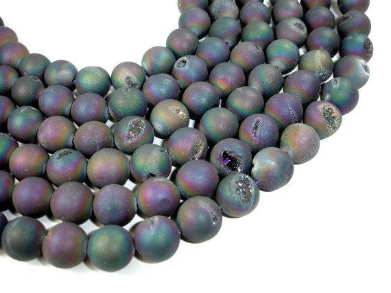 Druzy Agate Beads, Geode Beads, Matte Peacock, 14mm-Agate: Round & Faceted-BeadXpert
