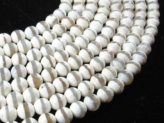 Tibetan Agate Beads,White, Faceted Round, 8mm-Agate: Round & Faceted-BeadXpert