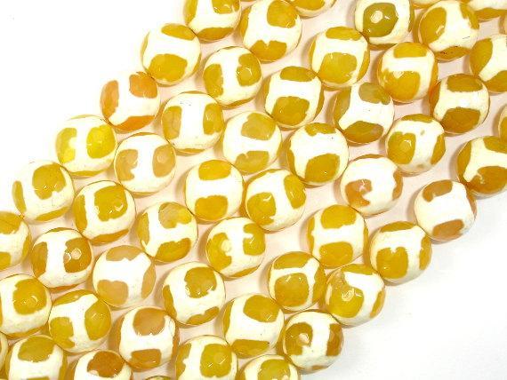 Tibetan Agate Beads, Yellow 12mm Faceted Round Beads-Agate: Round & Faceted-BeadXpert
