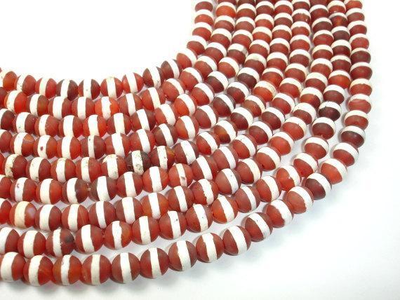 Matte Tibetan Agate Beads, With White Stripe, 8mm Round Beads-Gems: Round & Faceted-BeadXpert