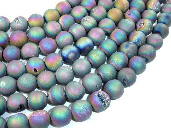Druzy Agate Beads, Peacock Geode Beads, 10mm Round-Agate: Round & Faceted-BeadXpert