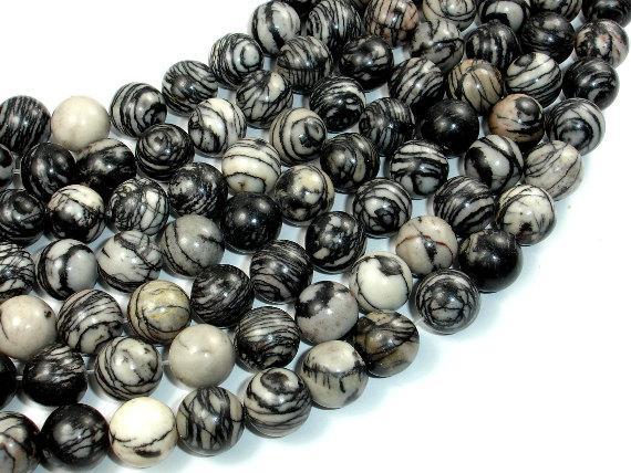 Black Line Jasper, Silk Stone, Spider Web Jasper, 12mm Round Beads-Gems: Round & Faceted-BeadXpert