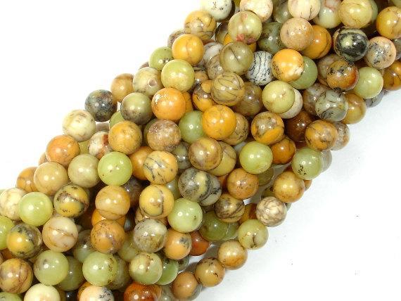 Dendritic Opal Beads, Yellow Moss Opal Beads, 6mm Round Beads-Gems: Round & Faceted-BeadXpert