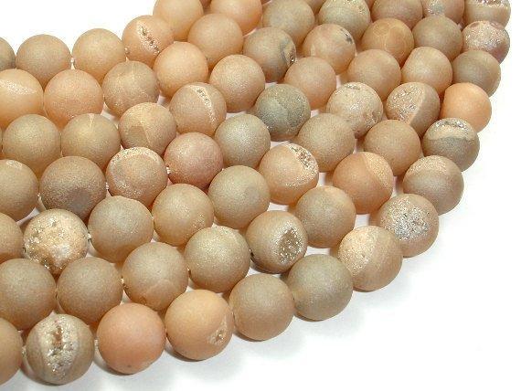 Druzy Agate Beads, Light Champagne Geode Beads, 10mm Round Beads-Agate: Round & Faceted-BeadXpert