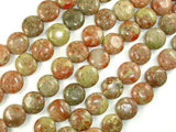 Chinese Unakite Beads, 12mm Coin Beads-Gems:Oval,Rectangle,Coin-BeadXpert